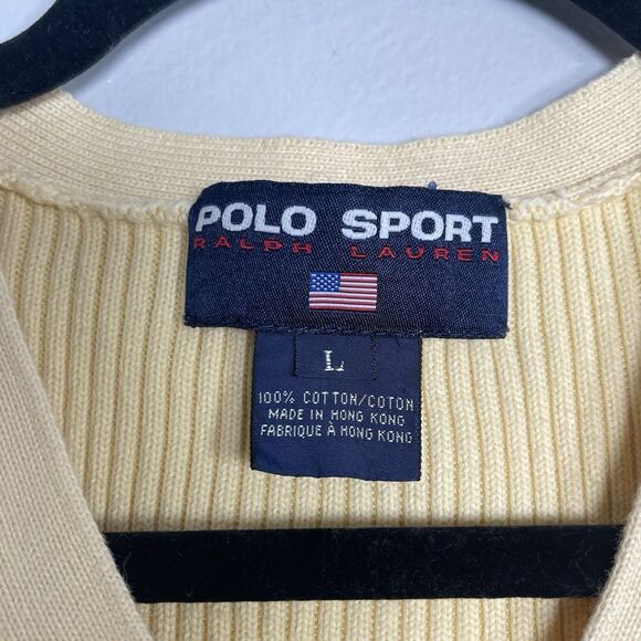Ralph Lauren POLO SPORT Vintage Ribbed Sweater Vest Large Yellow Classic Preppy - Picture 2 of 6